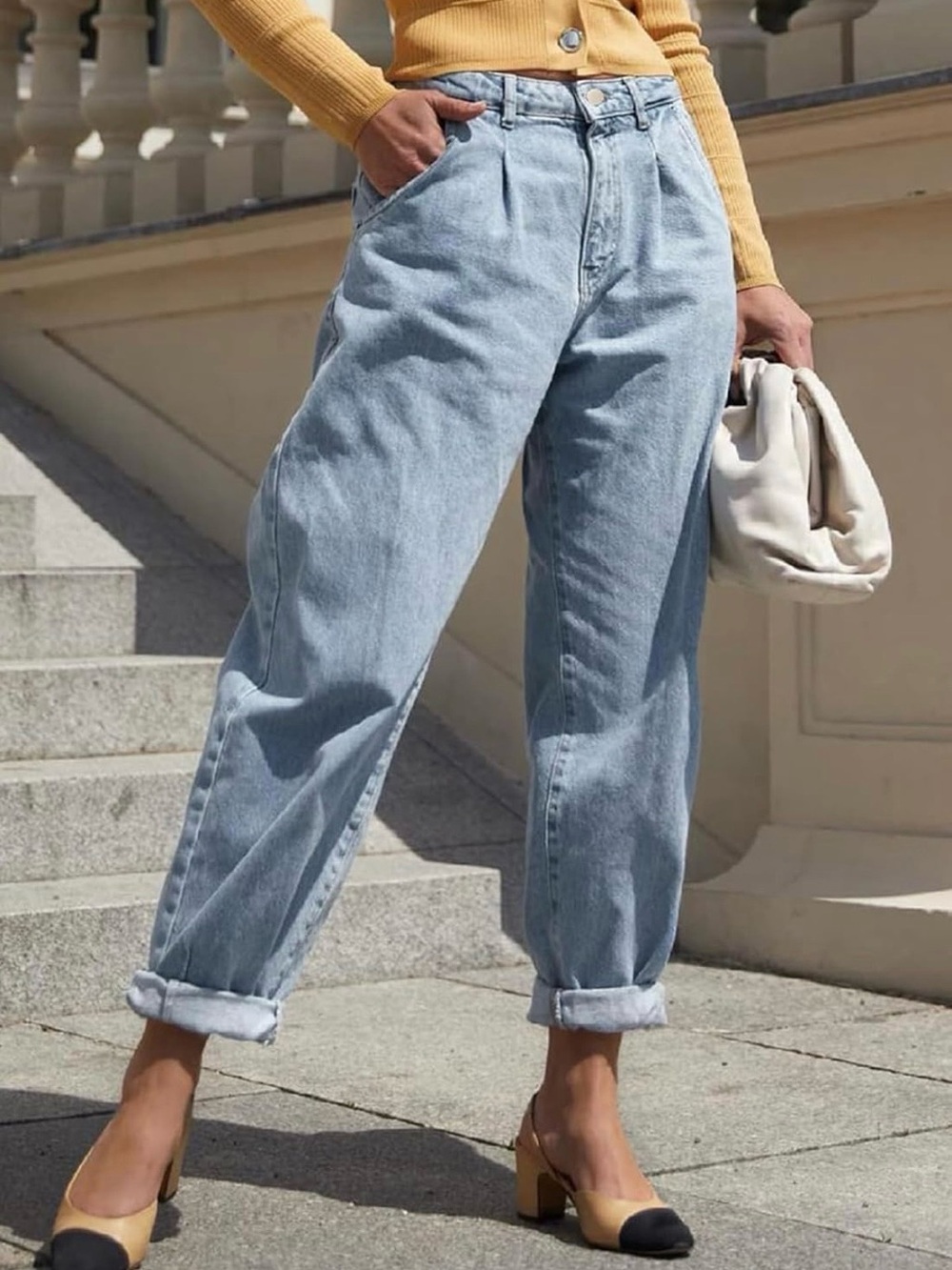 High-Waist Light Blue Barrel Jeans
